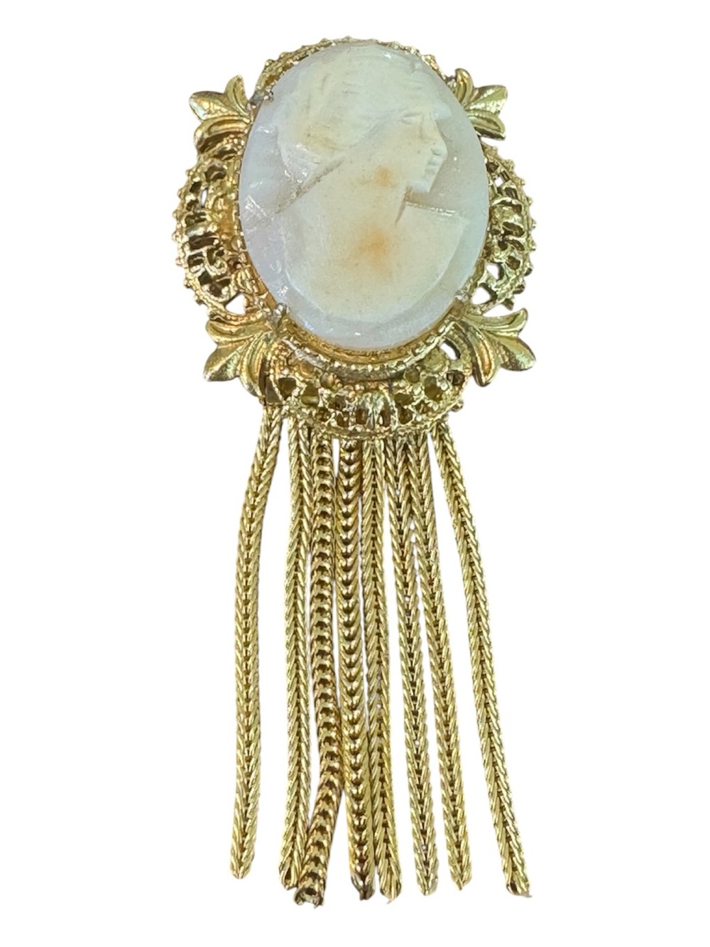 Geno Gold Cameo Tassel Brooch - Classic Women's Jewelry